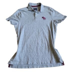 Abercrombie And Fitch Mens Grey Red Polo Button Short Sleeve Shirt Size XL